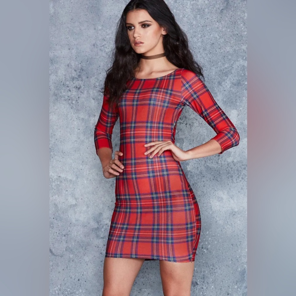 BlackMilk Tartan Red 3/4 Sleeve Toastie Dress